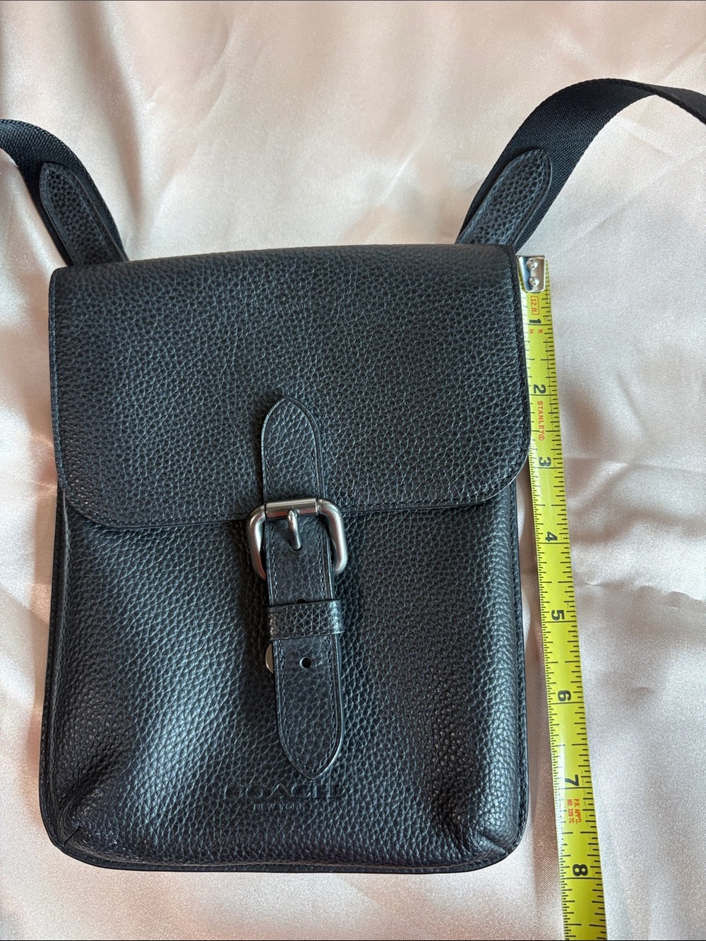 Coach Small Hudson Crossbody bag in black pebble leather 8” x 6 1/2”